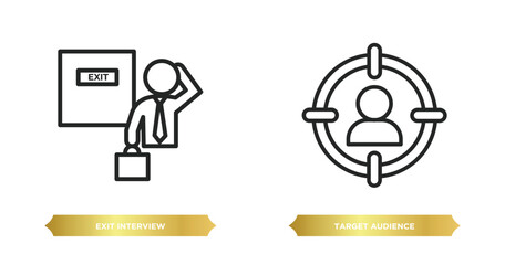 Poster - two editable outline icons from human resources concept. thin line icons such as exit interview, target audience vector.