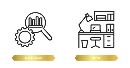 Poster - two editable outline icons from human resources concept. thin line icons such as due diligence, offi