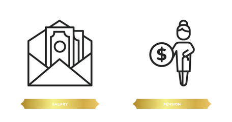 Poster - two editable outline icons from human resources concept. thin line icons such as salary, pension vec