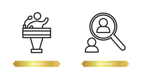 Poster - two editable outline icons from human resources concept. thin line icons such as candidate, recruitment vector.
