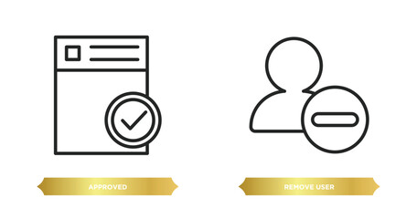 Poster - two editable outline icons from human resources concept. thin line icons such as approved, remove user vector.