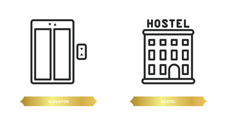Poster - two editable outline icons from hotel and restaurant concept. thin line icons such as elevator, host