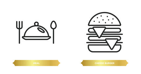 Poster - two editable outline icons from hotel and restaurant concept. thin line icons such as meal, cheese burger vector.