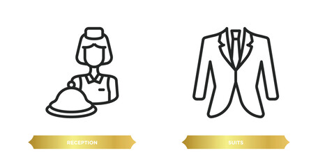 Sticker - two editable outline icons from hotel and restaurant concept. thin line icons such as reception, suits vector.