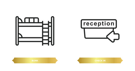 Poster - two editable outline icons from hotel and restaurant concept. thin line icons such as bunk, check in vector.