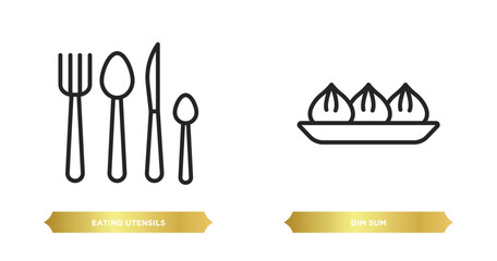 Poster - two editable outline icons from hotel and restaurant concept. thin line icons such as eating utensils, dim sum vector.