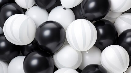 Wall Mural -  a bunch of black and white balloons are in a pile.  generative ai