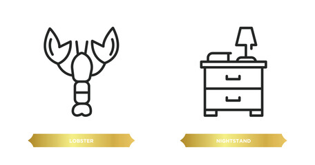 Poster - two editable outline icons from hotel concept. thin line icons such as lobster, nightstand vector.