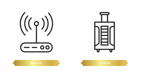 Wall Mural - two editable outline icons from hotel concept. thin line icons such as free wifi, luggage vector.