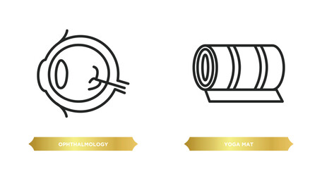 Poster - two editable outline icons from health and medical concept. thin line icons such as ophthalmology, yoga mat vector.