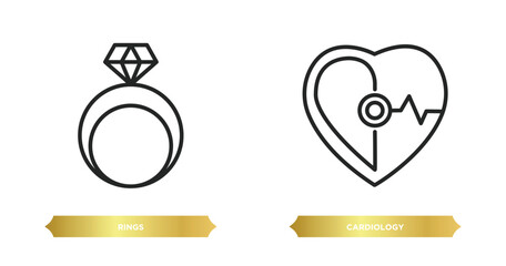 Poster - two editable outline icons from health and medical concept. thin line icons such as rings, cardiolog