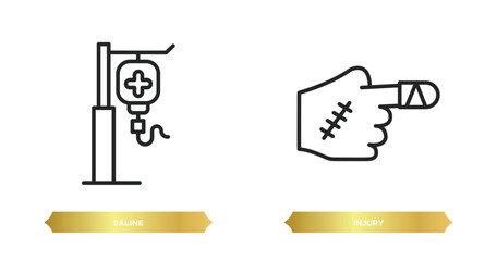 Poster - two editable outline icons from health and medical concept. thin line icons such as saline, injury vector.