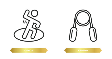 Poster - two editable outline icons from health and medical concept. thin line icons such as exercise, handgrip vector.