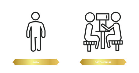 Poster - two editable outline icons from health and medical concept. thin line icons such as body, optometrist vector.