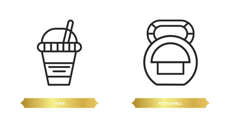 Poster - two editable outline icons from health and medical concept. thin line icons such as juice, kettlebell vector.