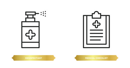 Poster - two editable outline icons from health and medical concept. thin line icons such as desinfectant, medical checklist vector.