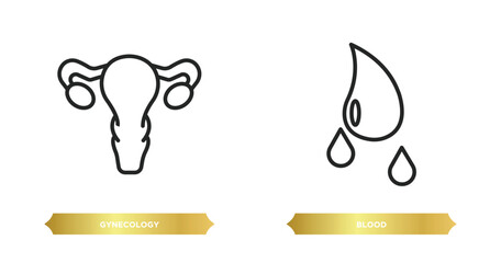 Poster - two editable outline icons from health and medical concept. thin line icons such as gynecology, blood vector.