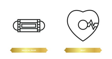 Poster - two editable outline icons from health and medical concept. thin line icons such as medical mask, beat vector.