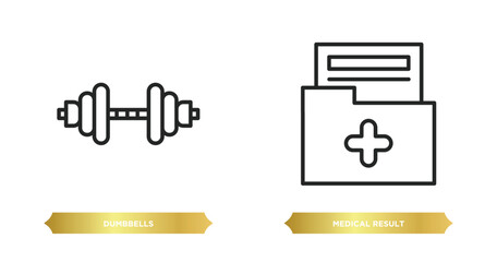 Poster - two editable outline icons from health and medical concept. thin line icons such as dumbbells, medical result vector.