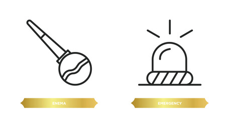 Poster - two editable outline icons from health and medical concept. thin line icons such as enema, emergency vector.