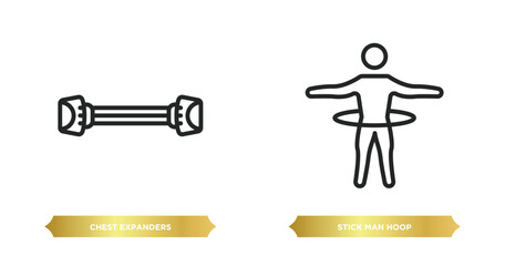 Poster - two editable outline icons from gym and fitness concept. thin line icons such as chest expanders, stick man hoop vector.