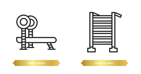 Poster - two editable outline icons from gym equipment concept. thin line icons such as bench press, swedish wall vector.