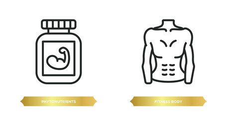 Poster - two editable outline icons from gym and fitness concept. thin line icons such as phytonutrients, fitness body vector.