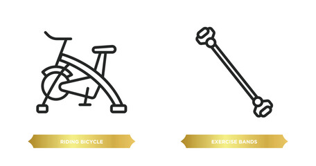 Wall Mural - two editable outline icons from gym and fitness concept. thin line icons such as riding bicycle, exercise bands vector.