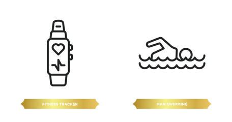 Poster - two editable outline icons from gym and fitness concept. thin line icons such as fitness tracker, ma