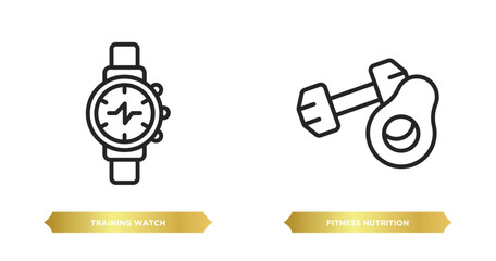 Poster - two editable outline icons from gym and fitness concept. thin line icons such as training watch, fit