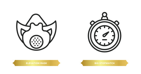 Poster - two editable outline icons from gym and fitness concept. thin line icons such as elevation mask, big stopwatch vector.