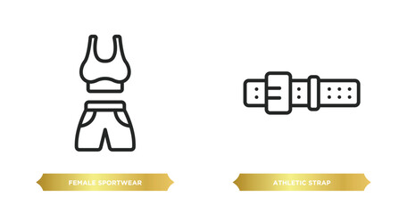 Poster - two editable outline icons from gym and fitness concept. thin line icons such as female sportwear, athletic strap vector.