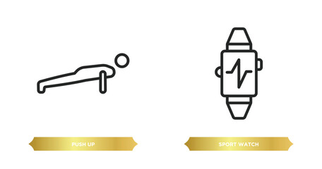 two editable outline icons from gym and fitness concept. thin line icons such as push up, sport watch vector.