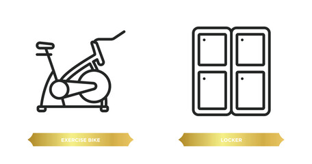 Poster - two editable outline icons from gym and fitness concept. thin line icons such as exercise bike, locker vector.