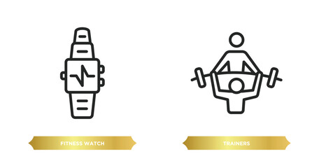 Poster - two editable outline icons from gym and fitness concept. thin line icons such as fitness watch, trainers vector.