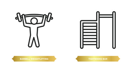 Poster - two editable outline icons from gym and fitness concept. thin line icons such as barbell weightlifting, tightening bar vector.