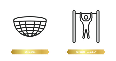Poster - two editable outline icons from gym and fitness concept. thin line icons such as bosu ball, exercise hang bar vector.
