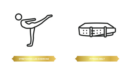 Poster - two editable outline icons from gym and fitness concept. thin line icons such as stretching leg exercise, fitness belt vector.