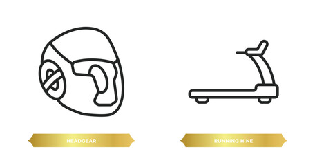 two editable outline icons from gym and fitness concept. thin line icons such as headgear, running hine vector.