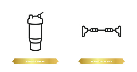 Poster - two editable outline icons from gym and fitness concept. thin line icons such as protein shake, horizontal bar vector.