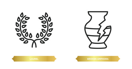 Poster - two editable outline icons from greece concept. thin line icons such as laurel, broken amphora vector.