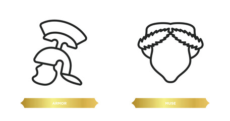 Poster - two editable outline icons from greece concept. thin line icons such as armor, muse vector.