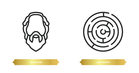 Poster - two editable outline icons from greece concept. thin line icons such as socrates, labyrinth vector.