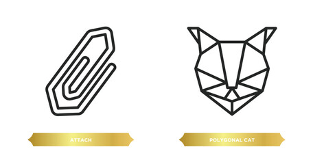 Poster - two editable outline icons from geometry concept. thin line icons such as attach, polygonal cat vect