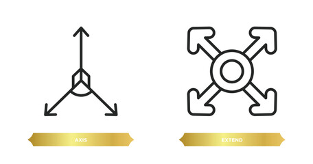 Poster - two editable outline icons from geometry concept. thin line icons such as axis, extend vector.