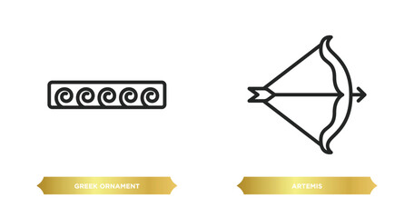 Poster - two editable outline icons from greece concept. thin line icons such as greek ornament, artemis vect