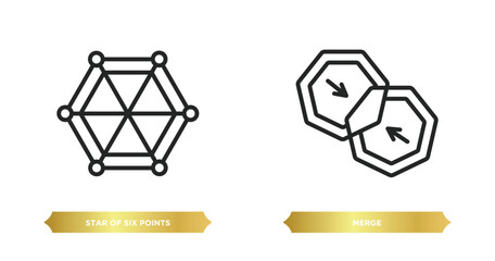 Poster - two editable outline icons from geometric figure concept. thin line icons such as star of six points, merge vector.