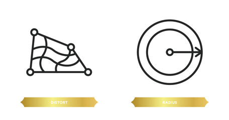 Poster - two editable outline icons from geometric figure concept. thin line icons such as distort, radius vector.