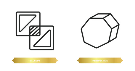 Poster - two editable outline icons from geometric figure concept. thin line icons such as exclude, perspective vector.