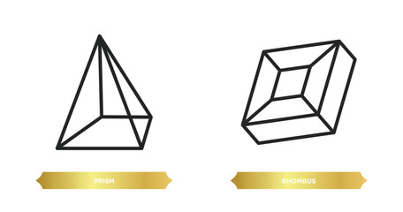 Poster - two editable outline icons from geometric figure collection. concept. thin line icons such as prism, rhombus vector.